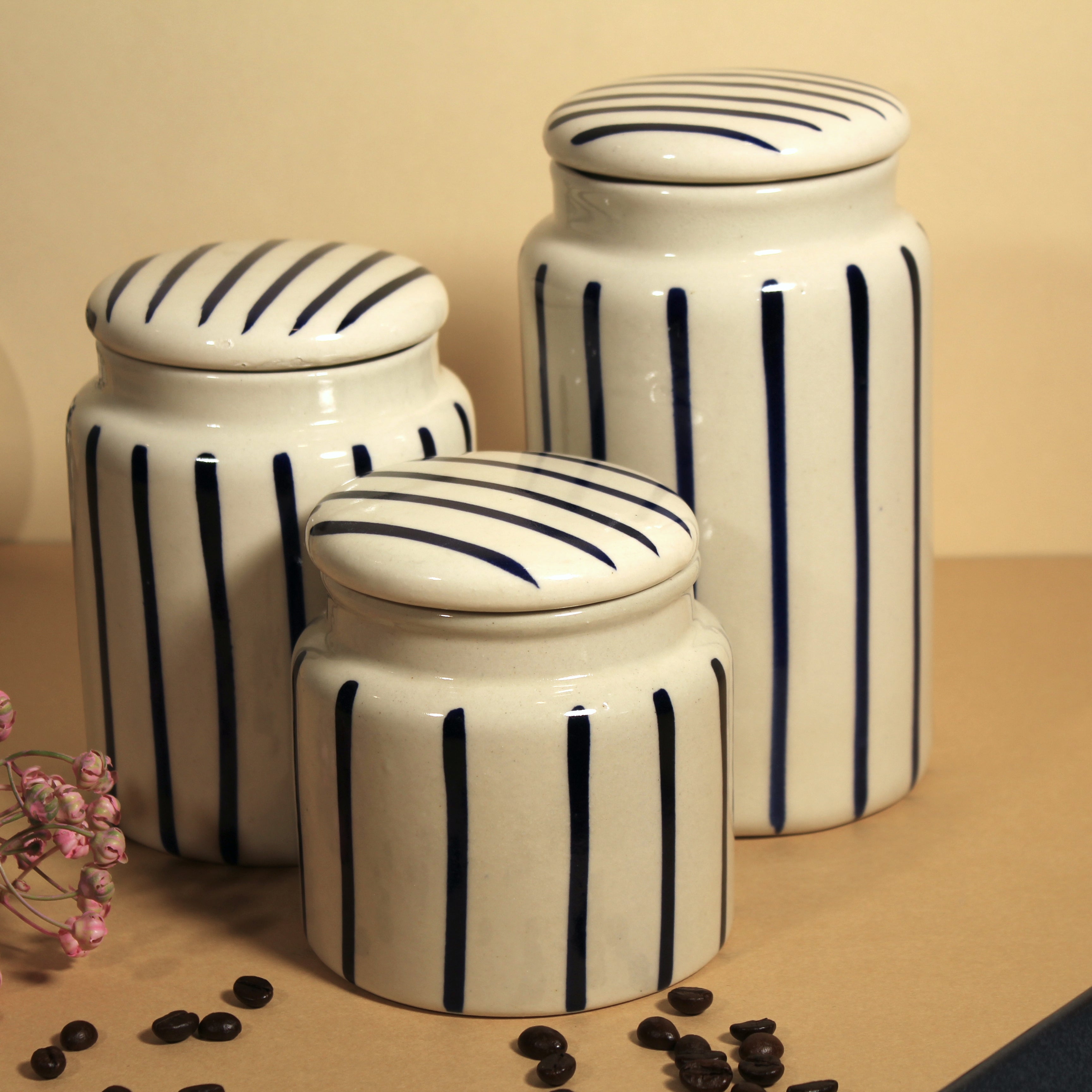 Blue Striped Storage Jar Set