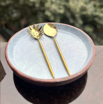 Golden Sunrise Pasta Serving Spoon Set | Brass | Set of 2